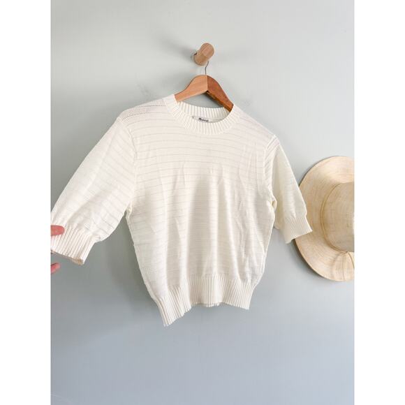 Madewell | NWT | Textural-Stitch Cotton Sweater in Lighthouse | Sz XS - Picture 3 of 8